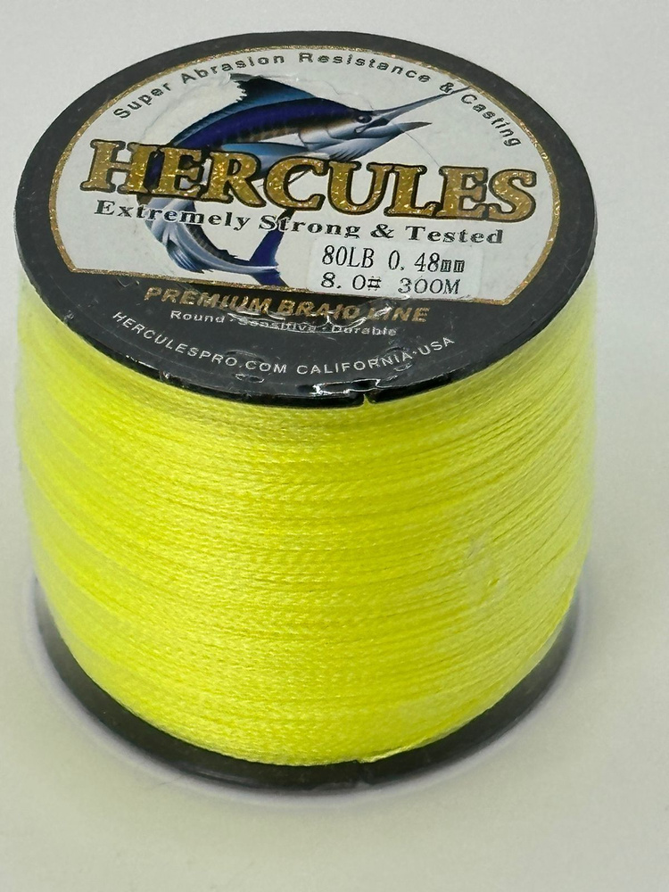 Плетеный шнур Hercules 4X Fluorescent Yellow 300 м, D 0,48 36 кг #1