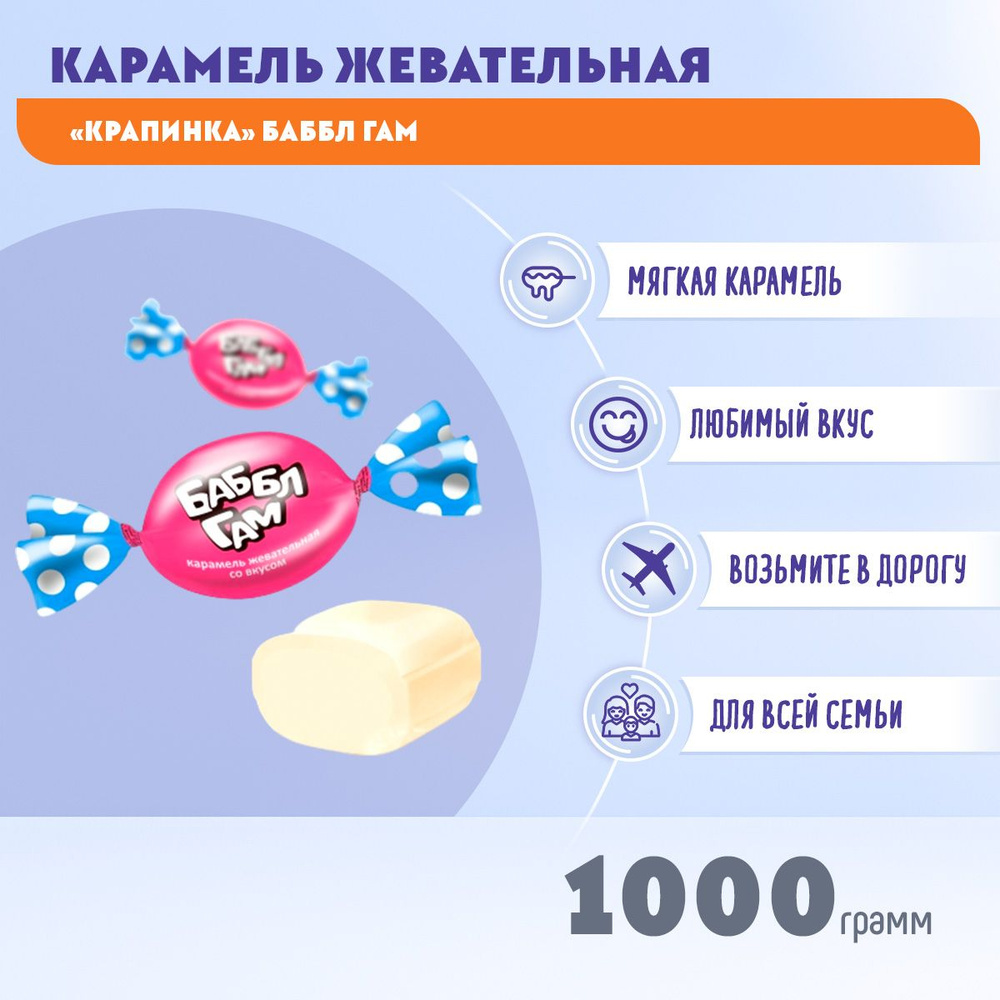 Карамель жевательная Крапинка со вкусом Баббл Гам 1000 грамм ЖАКО  #1