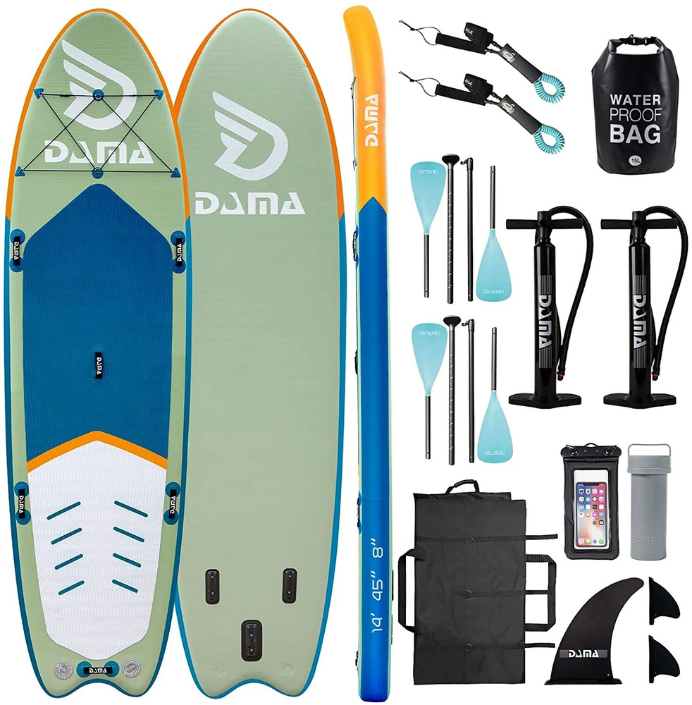 Надувная двухслойная SUP-доска DAMA Fresh Water FAMILY 14'x45"x8" 426x114x20 см / Сап доска для рыбалки #1