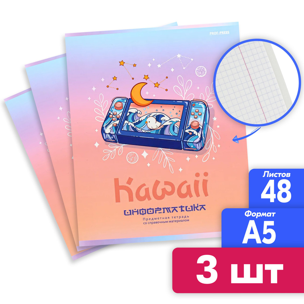 Тетрадь предметная Информатика "Kawaii", 3 штуки, набор тетрадей 48 листов  #1