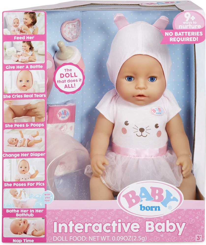 Кукла интерактивная Zapf Creation Baby Born с голубыми глазками, 8 аксессуаров  #1