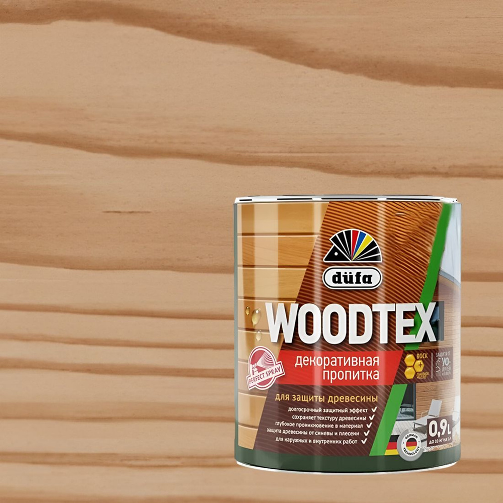 Декоративная пропитка для древесины Dufa Woodtex полуматовая (0,9л) дуб  #1