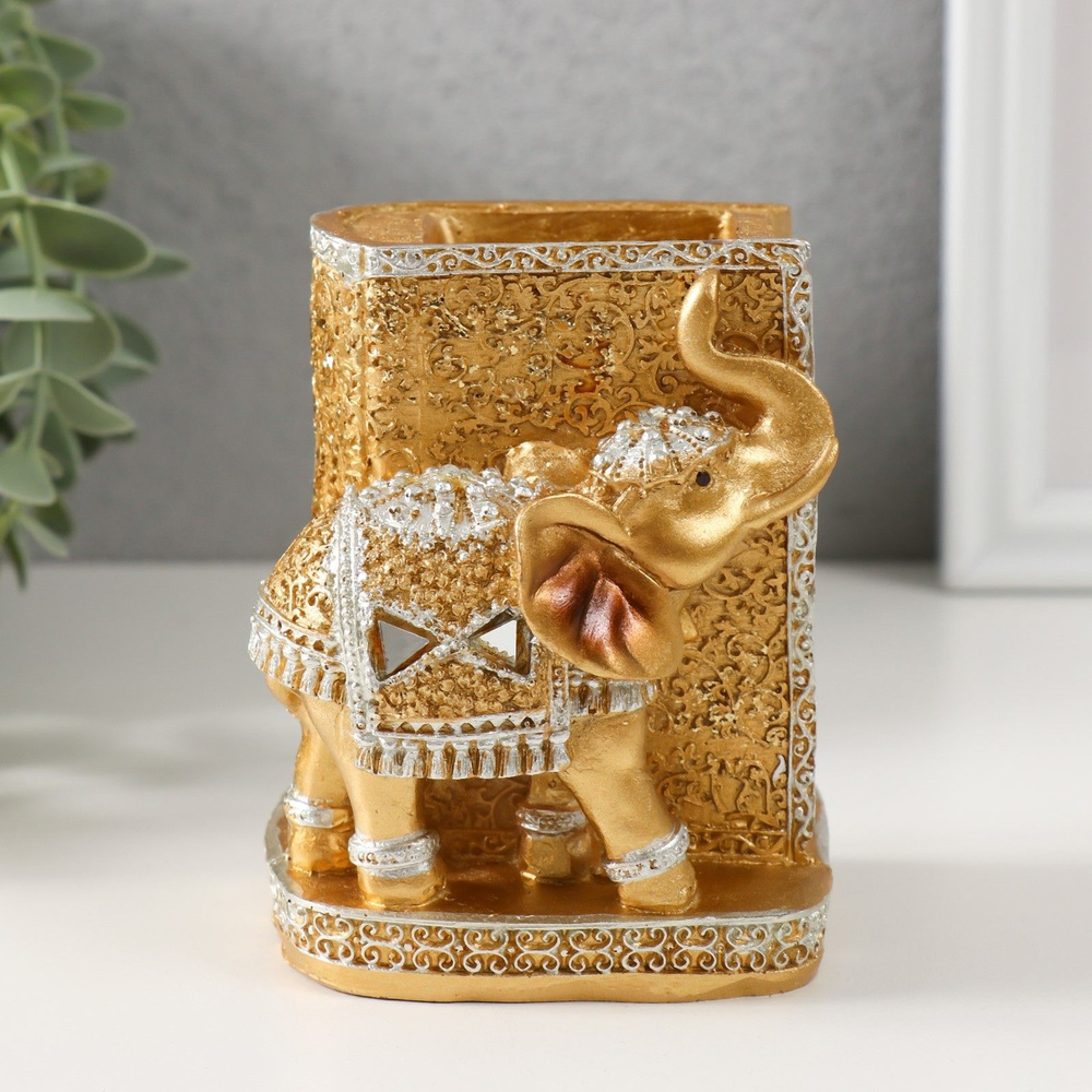 Сувенир полистоун карандашница "Слон у золотой книги" 10,5х8,3х7 см, 1 шт.  #1