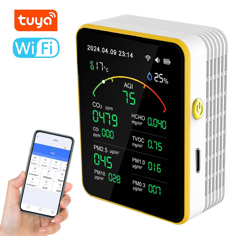 Tuya WiFi 15in1 Детектор качества воздуха Бытовой портативный AQI PM0.3 PM1.0  #1