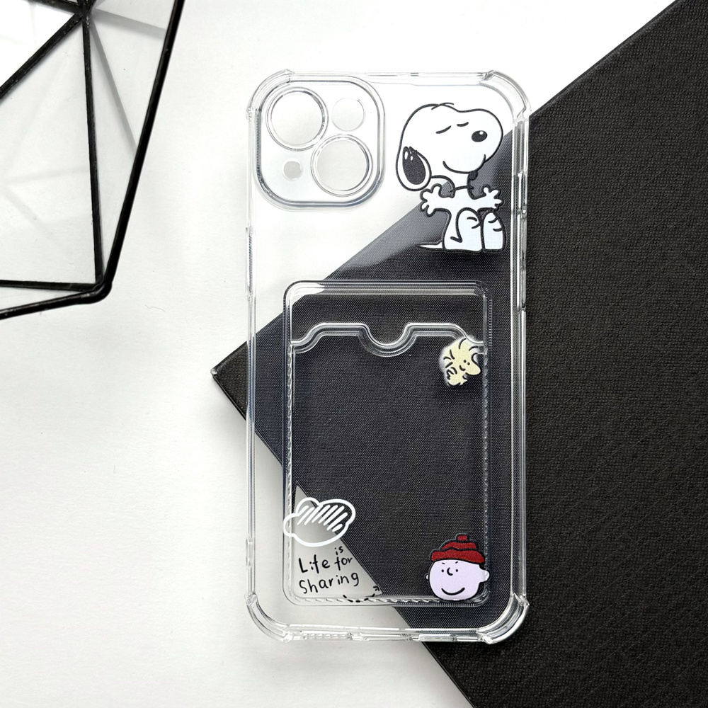 Чехол для iPhone 13 mini Прозрачный с принтом puppy с держателем для карт  #1