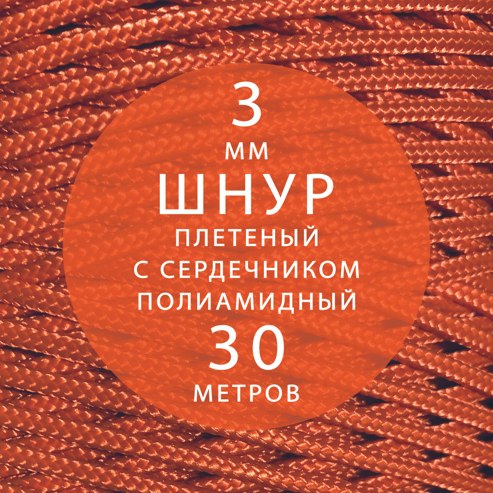 Шнур паракорд высокопрочный, плетеный, с сердечником, полиамидный - 3 мм ( 30 метров ). Веревка туристическая. #1