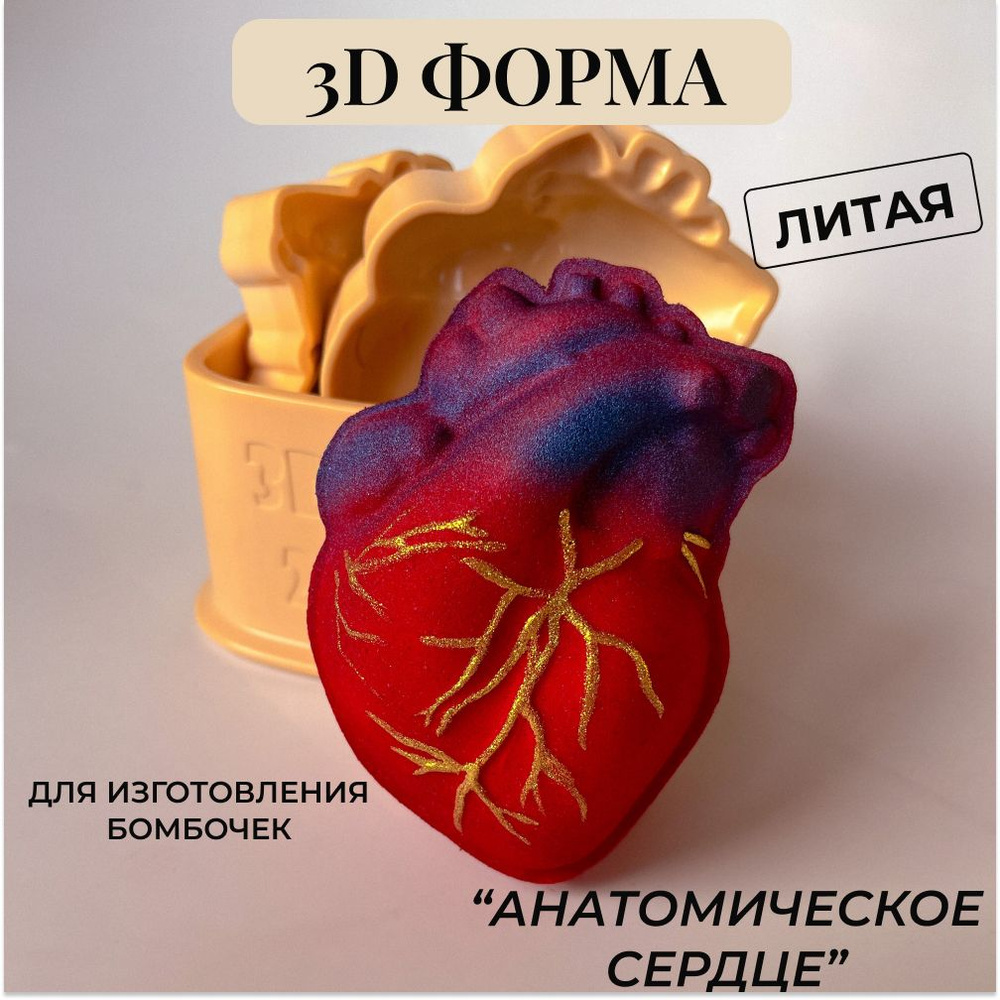 3д литая форма для изготовления бомбочек для ванны 3d_forms24 "Анатомическое сердце" 11 см/Пластиковая #1