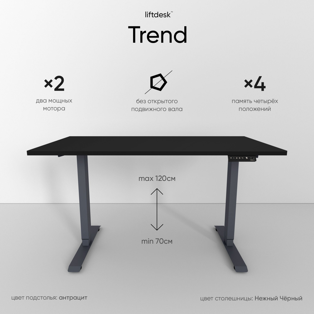 Компьютерный стол с регулировкой высоты для работы стоя сидя 2-х моторный liftdesk Trend Антрацит/Нежный #1