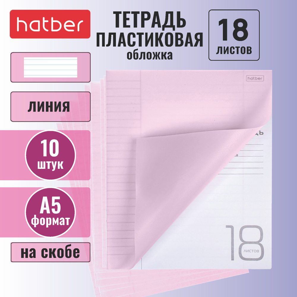 Набор тетрадей Hatber 10 штук 18л А5 в линию пластиковая обложка на скобе -Розовая-  #1