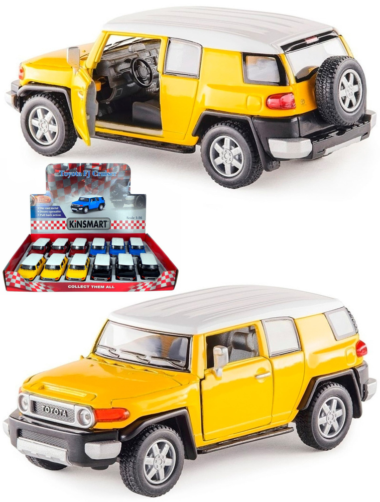 Металлическая машинка Kinsmart 1:36 Toyota FJ Cruiser KT5343D, инерционная / Желтый  #1