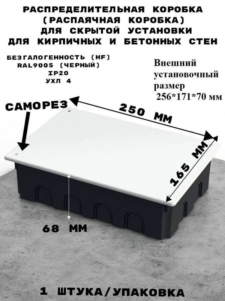 Коробка распределительная Промрукав для скрытой установки для кирпичных и бетонных стен, 256х171х70 мм, #1