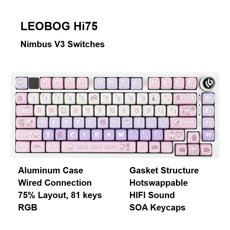 LEOBOG Игровая клавиатура проводная Hi75, HeartThrob, Nimbus V3 Switches, SOA Keycaps, Английская раскладка, #1