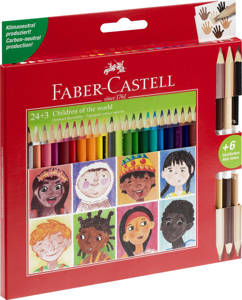 Карандаши цветные Faber-Castell , 24цв.,"Дети мира" заточ.+3цв., картон, европодвес.  #1