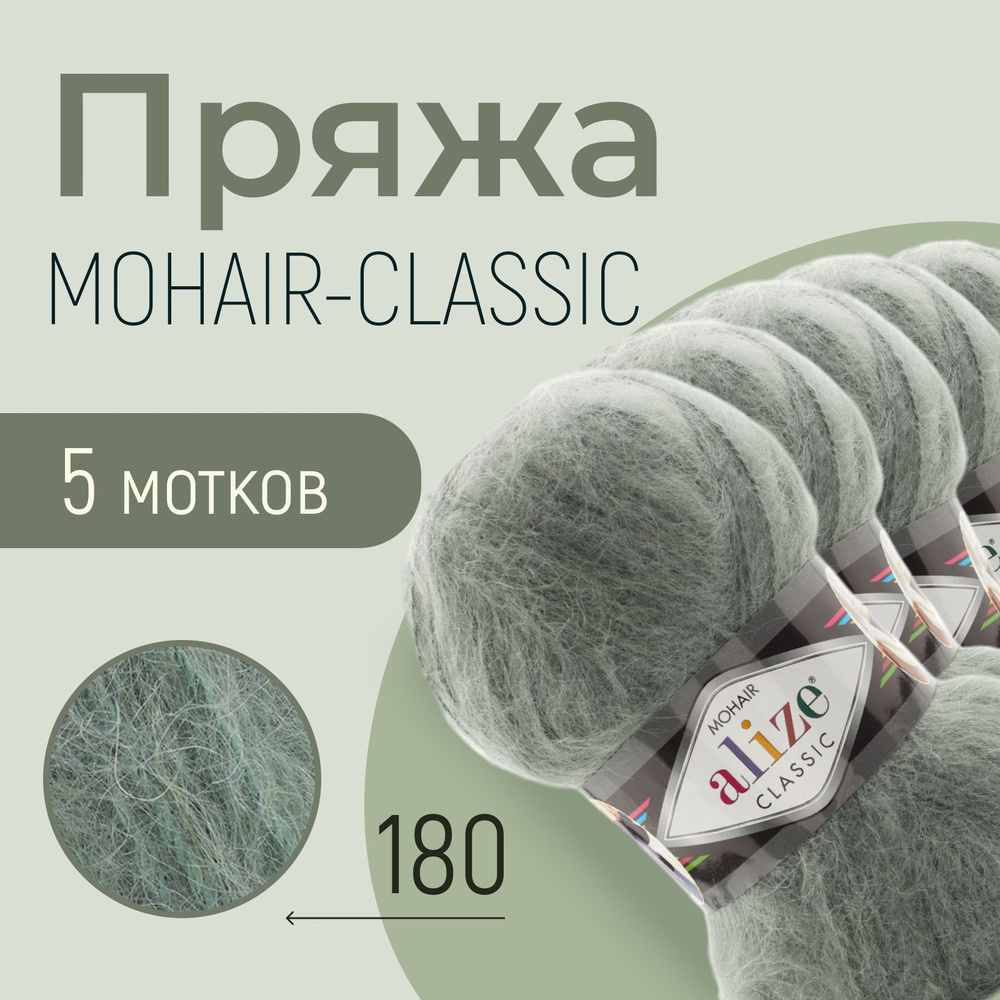 Пряжа для вязания ализе детская, вязальные нитки alize Mohair classic, мохер, шерсть, акрил, набор 5 #1