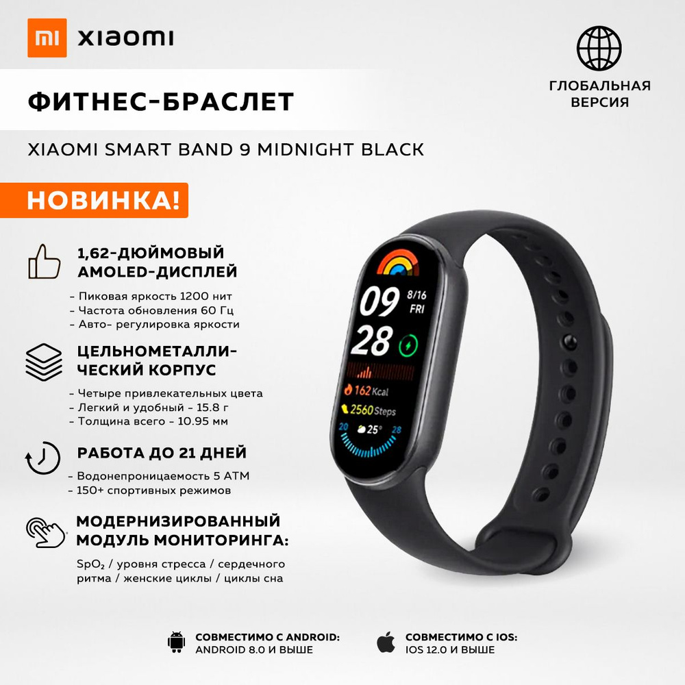 Фитнес браслет Xiaomi Smart Band 9 Midnight Black, черный / модель: M2345B1 / BHR8337GL глобальная версия #1