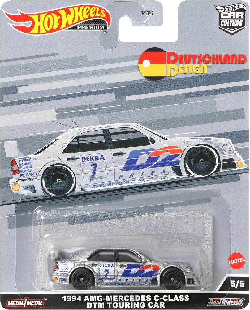 Коллекционная Premium машинка Hot Wheels 1994 AMG-Mercedes C-Class DTM Touring Car Metalflake Silver #1