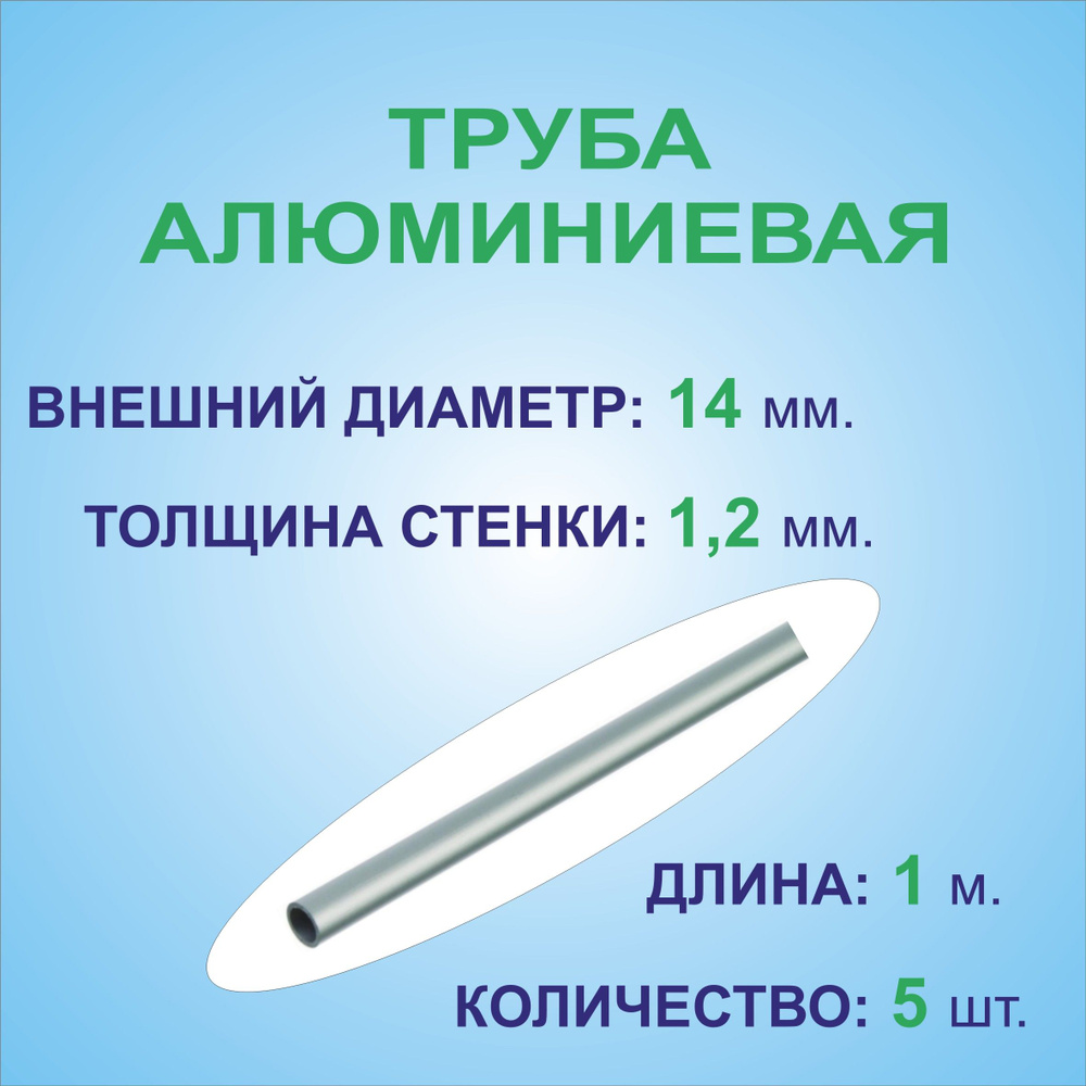 Труба алюминиевая круглая 14х1,2х1000 мм. ( 5 штук по 1 метру ) сплав АД31Т1, трубка 14х1,2 мм. внешний #1