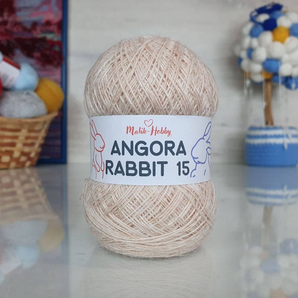 Пряжа Angora Rabbit 15 - 037 (светло-персиковый меланж) 3 мотка Malik-hobby, (15% ангора, 5% шерсть, #1