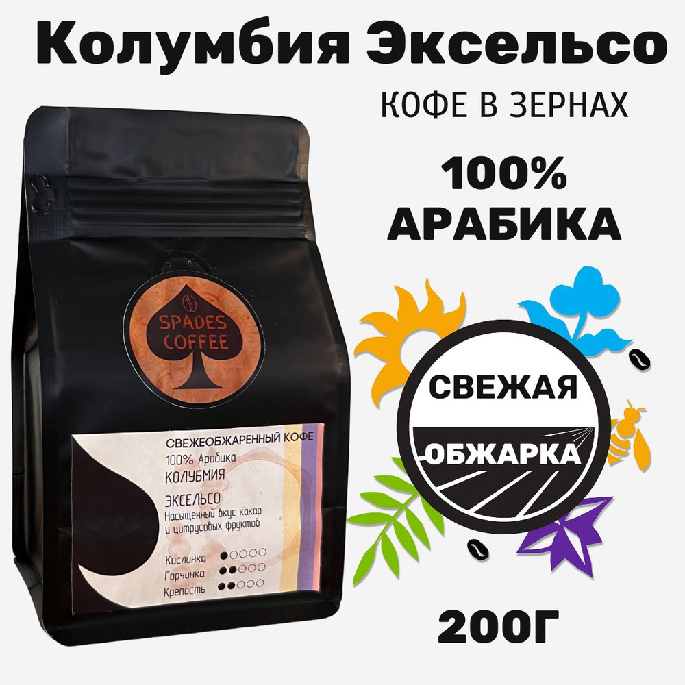 Кофе в зернах Spades-Coffee свежеобжаренный Колумбия Эксельсо, 200г  #1