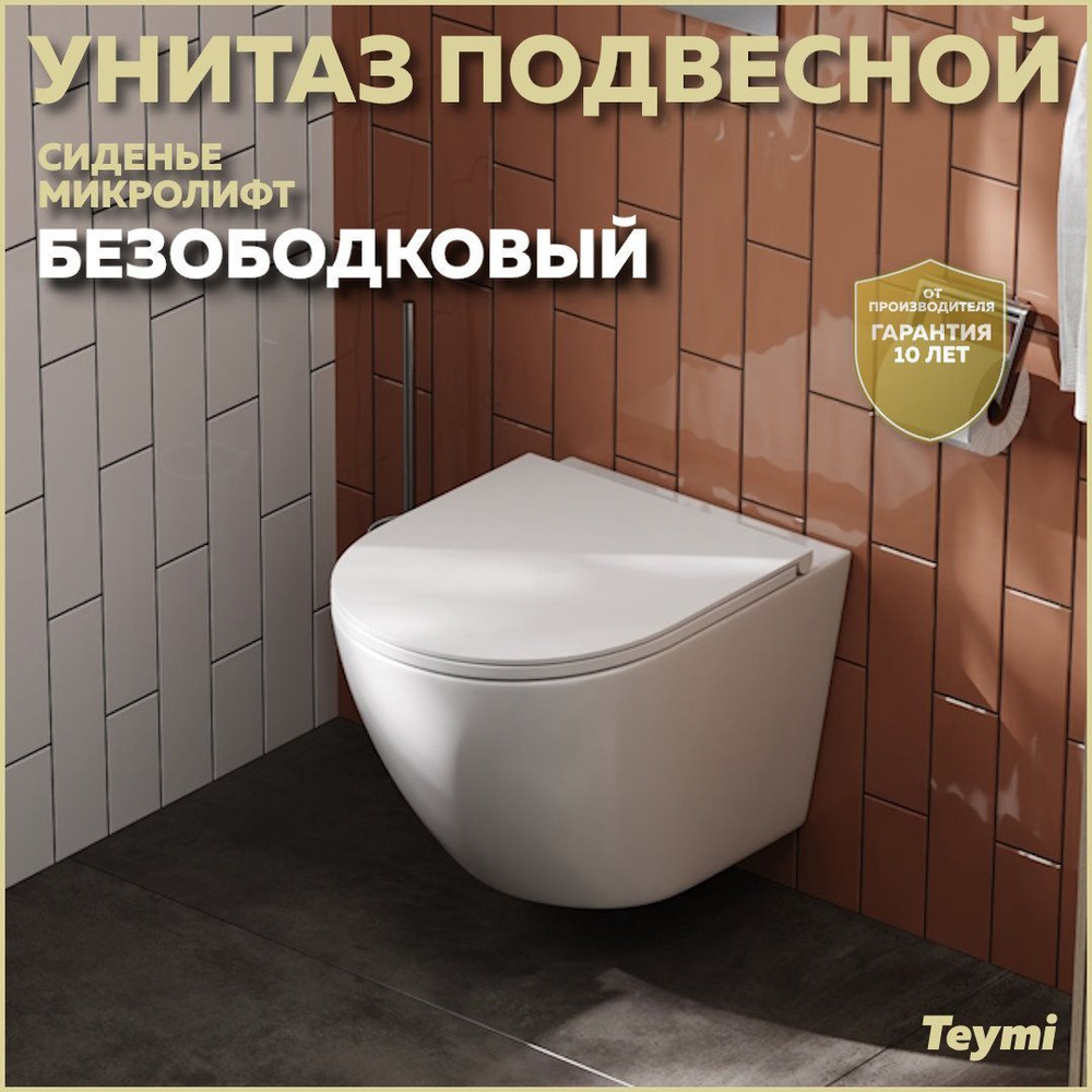 Унитаз подвесной Teymi Lina S безободковый, сиденье микролифт T40102  #1