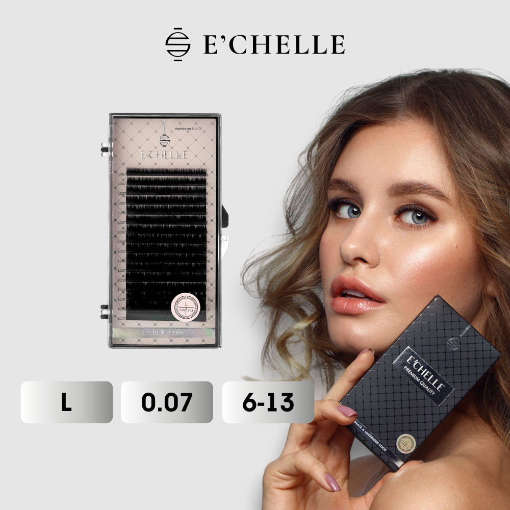 Ресницы для наращивания E'CHELLE L 007/ 6-13 premium волокно Микс Эшель  #1