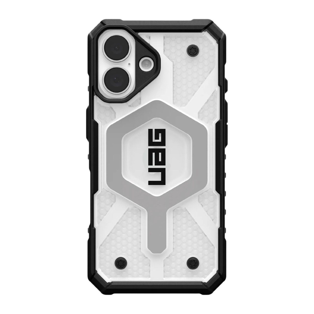 Защитный композитный чехол с поддержкой MagSafe UAG Pathfinder Clear для iPhone 16 (Прозрачный лед/Серебро #1