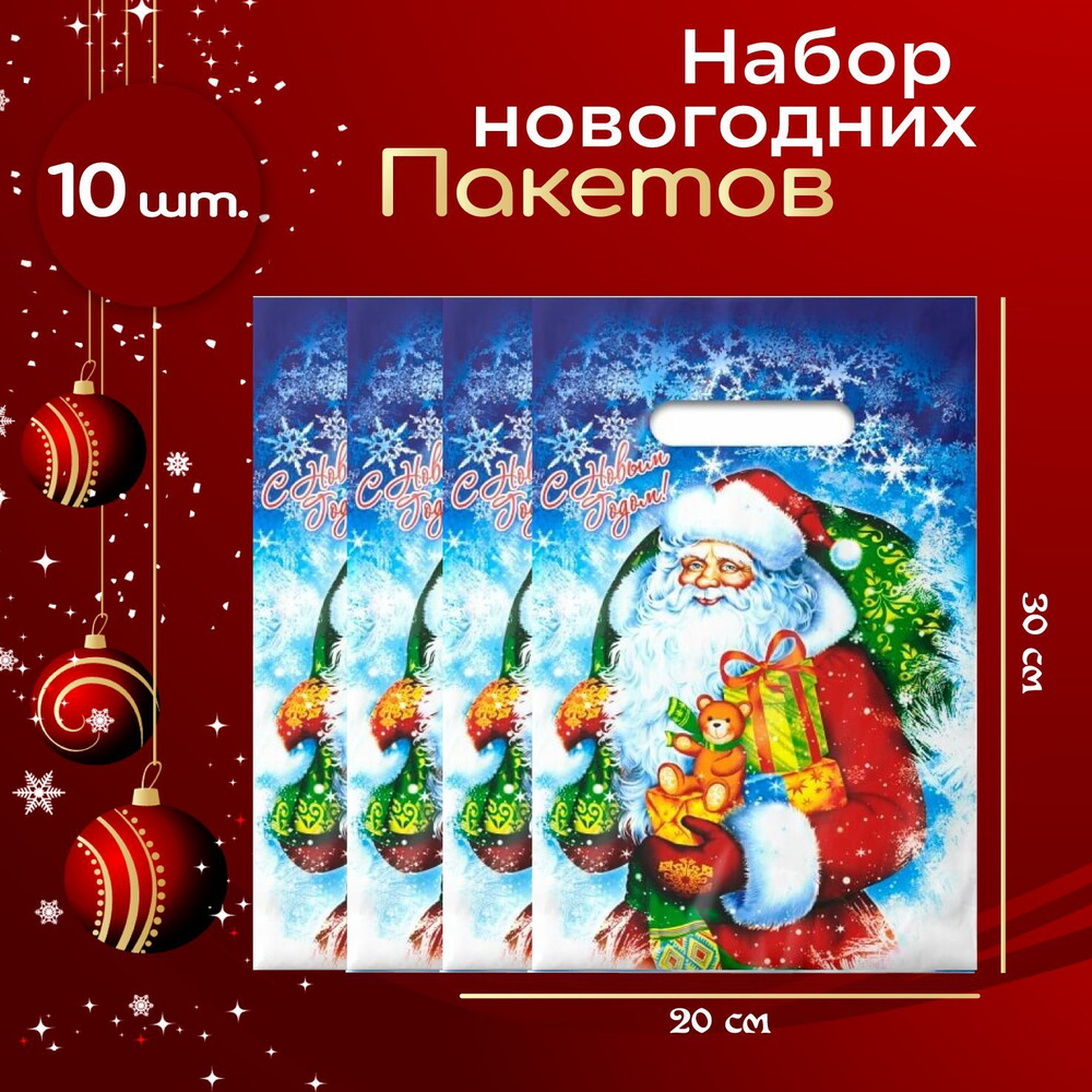 Пакет новогодний 20х30 НОВОГОДНЯЯ МЕТЕЛЬ 10шт #1