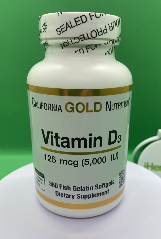 Витамин D3, 125 мкг (5000 МЕ), 360 капсул из рыбьего желатина, California Gold Nutrition  #1