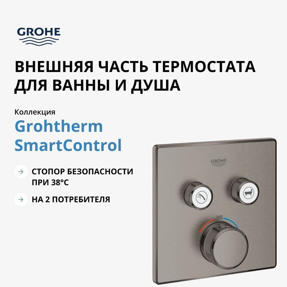 Термостат для ванны/душа Grohe Grohtherm SmartControl, квадратная розетка, 2 кнопки управления, внешняя #1