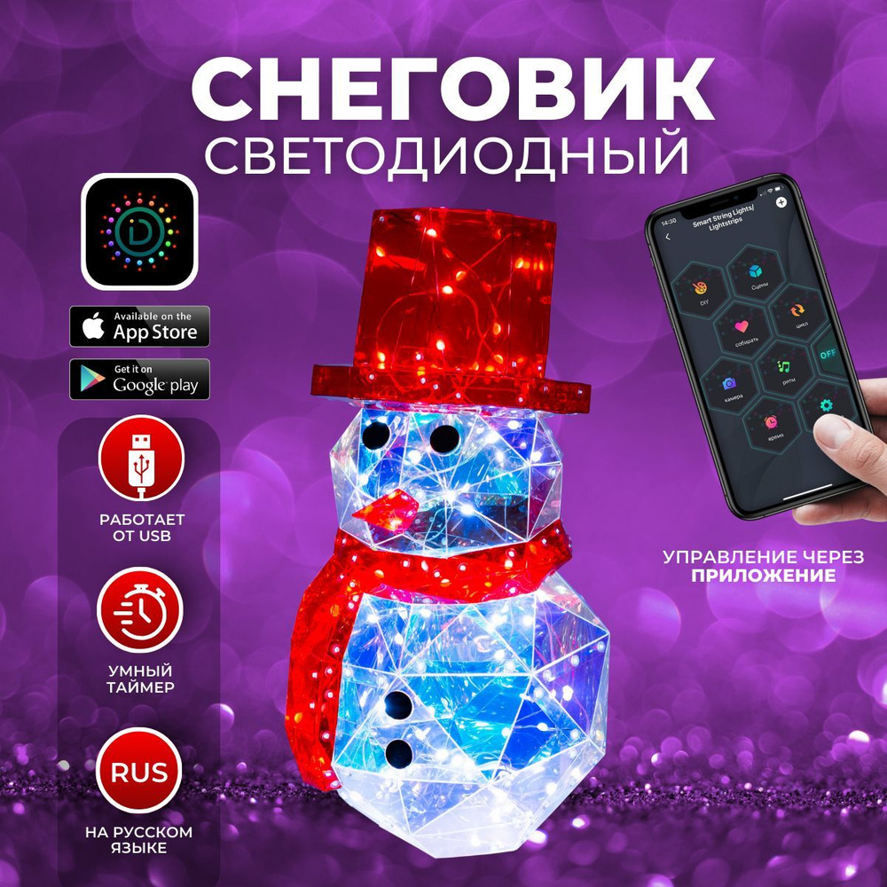 Фигура новогодняя светодиодная СНЕГОВИК Christmas с подсветкой (6939-9) 40 см  #1