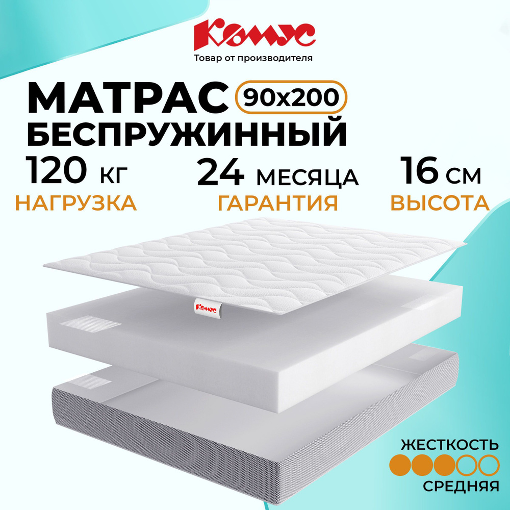 Матрас на кровать Комус, беспружинный, 200х90 см #1