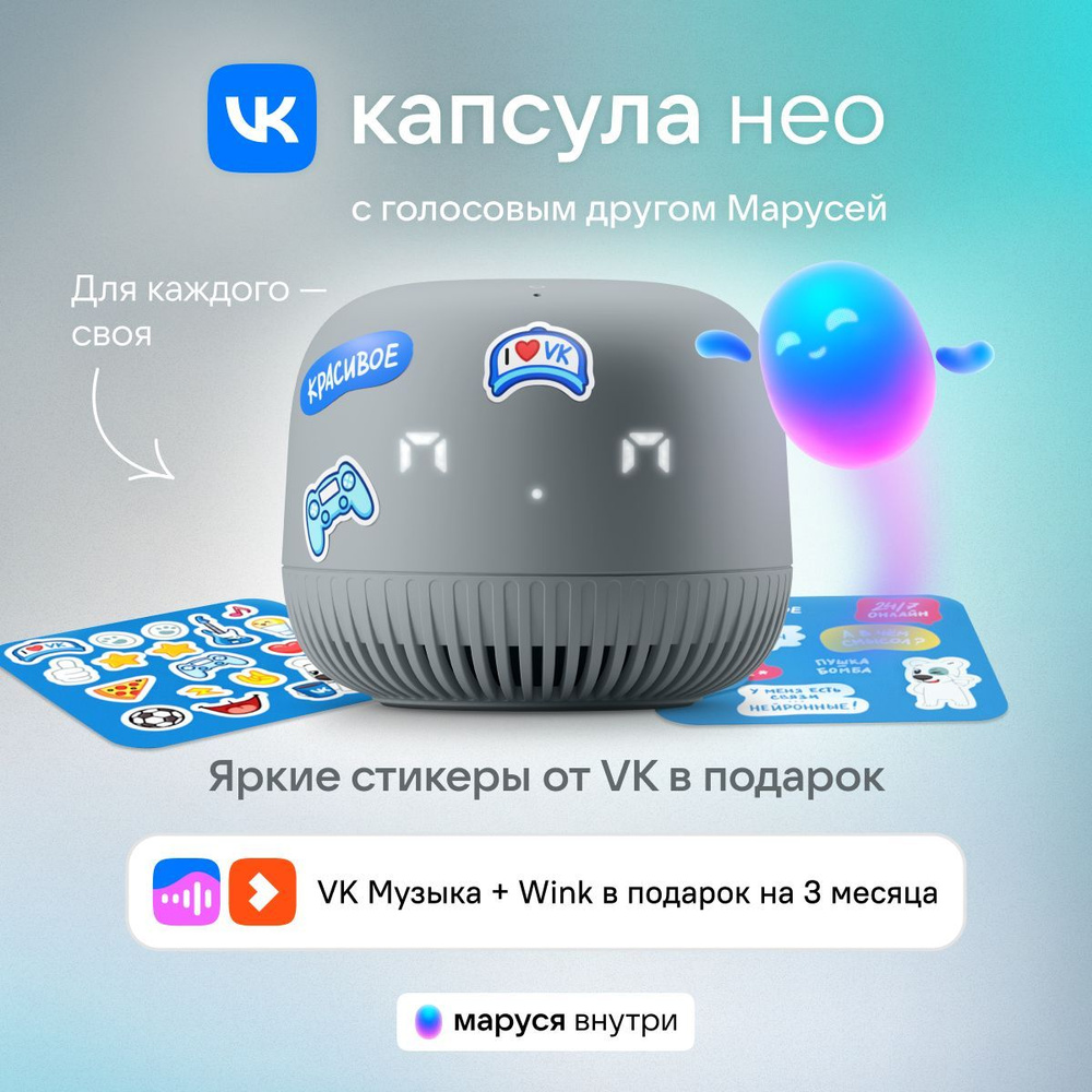 Умная колонка VK Капсула Нео с голосовым помощником Марусей, цвет Серый, 3 месяца подписки VK + Wink #1