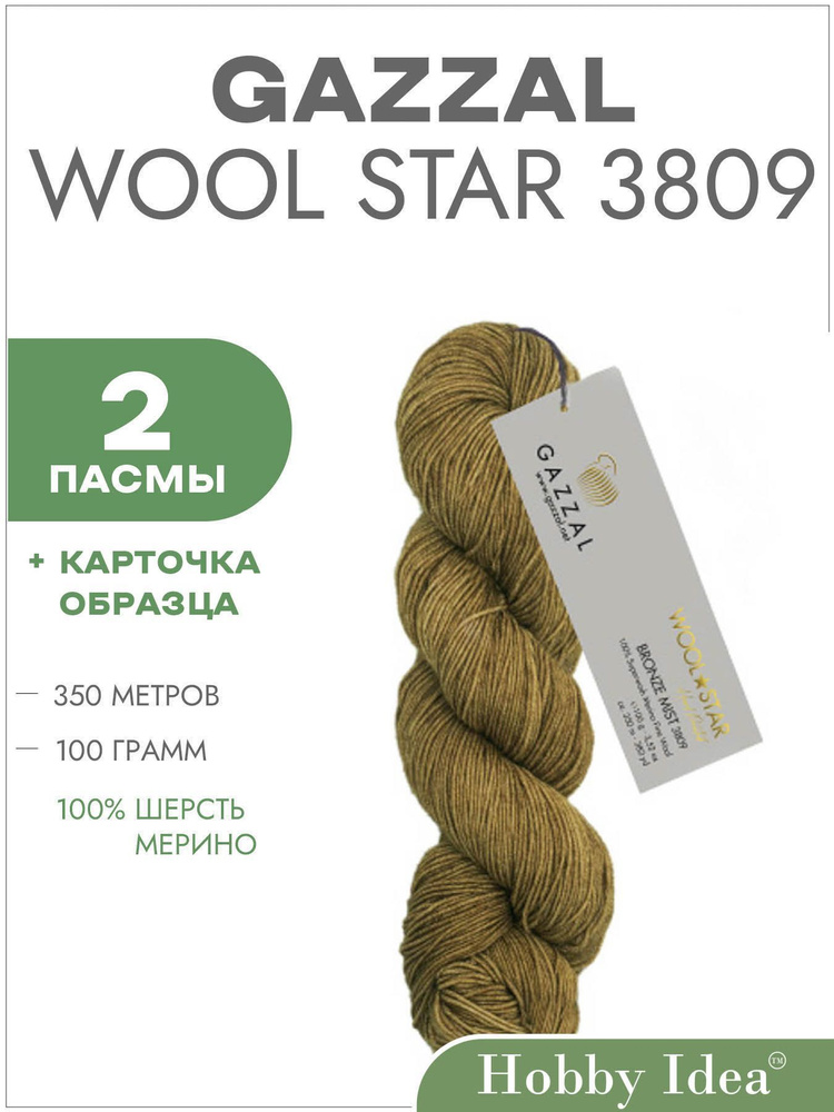 Пряжа Gazzal Wool Star 3809 Оливковый 2 пасмы (Мериносовая пряжа в пасмах Газзал Вул Стар)  #1