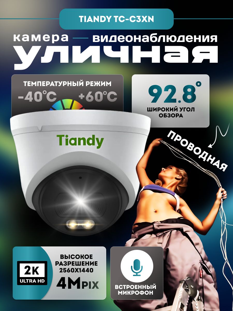 TC-C34XN4МпкамеравидеонаблюдениякупольнаясмикрофономипитаниемпоPoETiandy