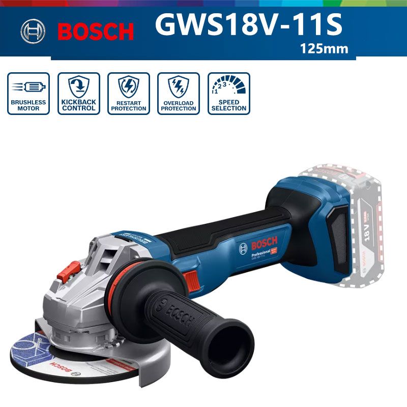 Электрическаяшлифовальнаямашина/резчикBoschGWS18V-11S-solo125MM(безАКБиЗУ)