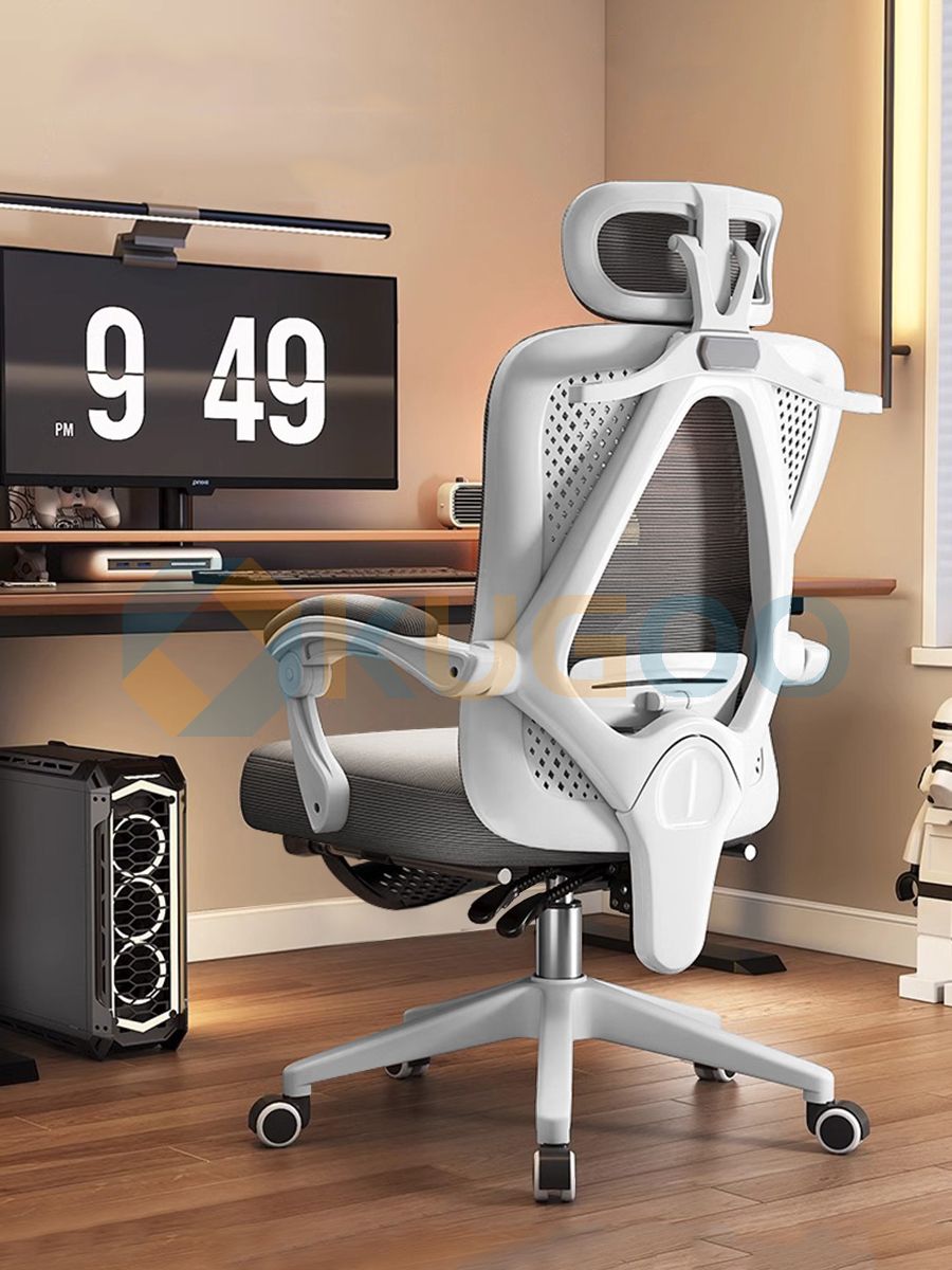 Креслокомпьютерноеигровое,сподставкойдляног,регулируемаяспинкасподголовником,белый