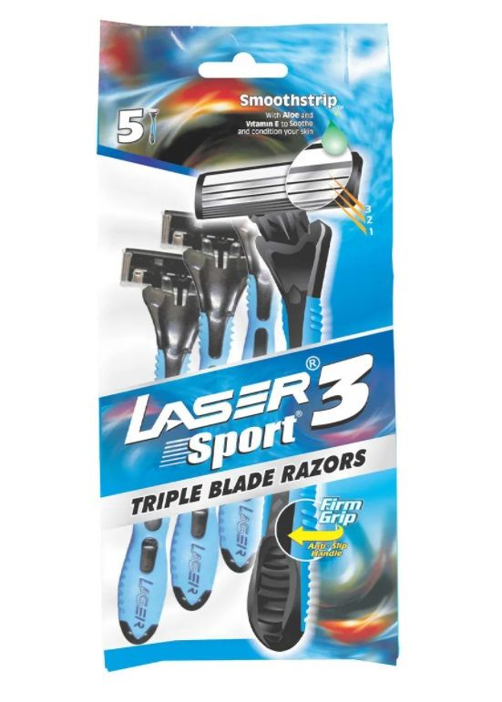 LASER 3 SPORT Triple Blade Razors (ЛАЗЕР 3 СПОРТ Разовая бритва с тремя лезвиями), уп. 5 шт.  #1