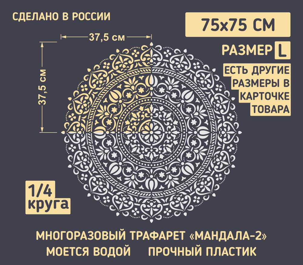 Трафарет для стен "Мандала-2" сила Энергии. Многоразовый, средний размер (для декоративной штукатурки #1