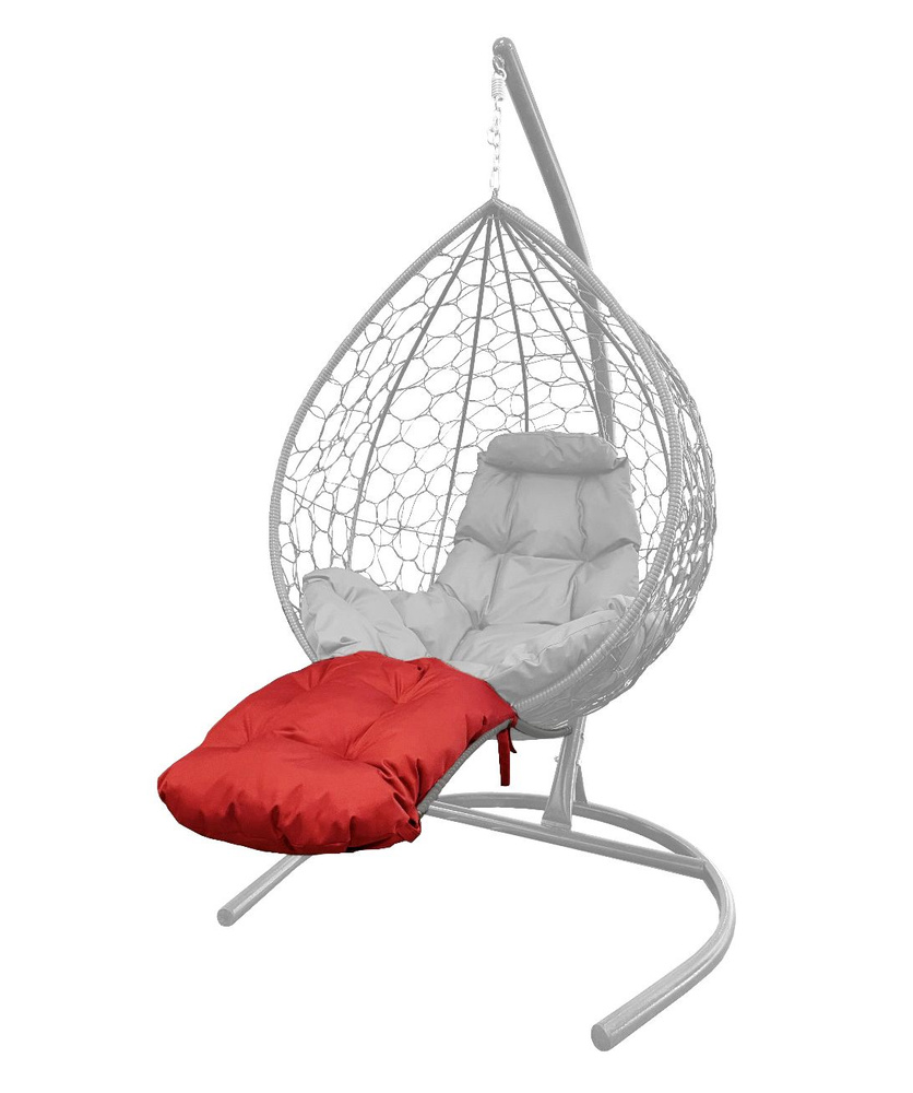 Подставка для ног на кресло подвесное, с ротангом серое, красная подушка  #1