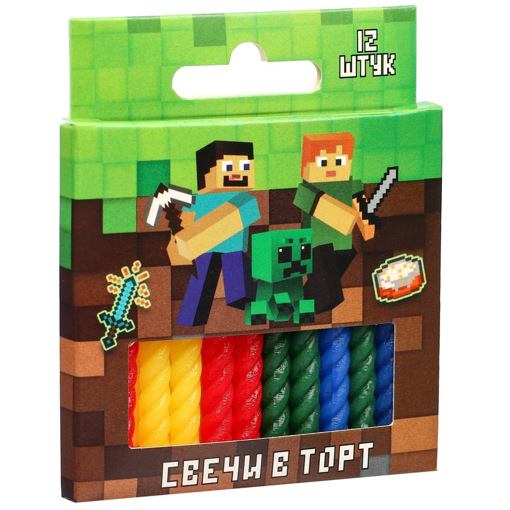 Minecraft Свечи для торта "Майнкрафт", 12 шт, 12 уп. #1