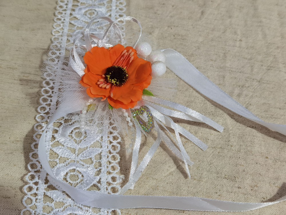 Браслет на руку для невесты, подружек невесты в бело-оранжевом цвете2.  #1