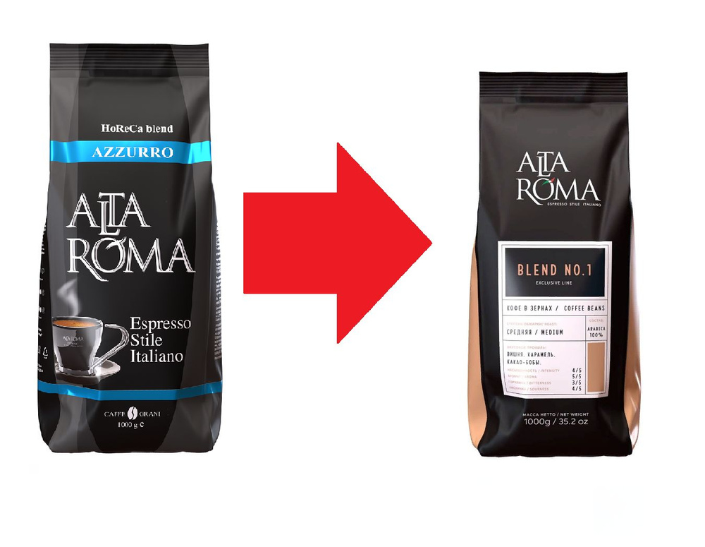 Зерновой кофе ALTA ROMA BLEND №1 (AZZURRO), пакет, 1кг #1