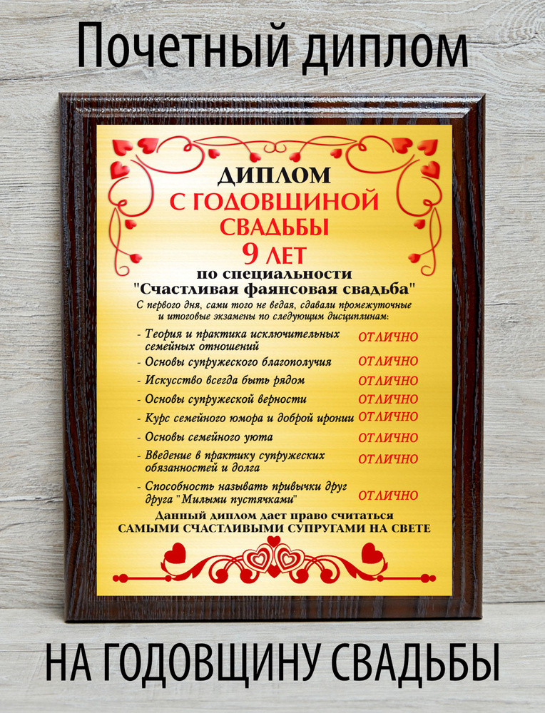 Диплом с годовщиной свадьбы 9 лет #1