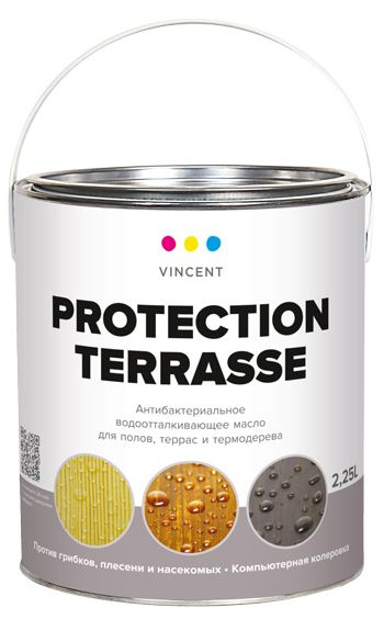 VINCENT PROTECTION TERRASSE масло деревозащитное, антибактериальное, водоотталкивающее (2,25л)  #1