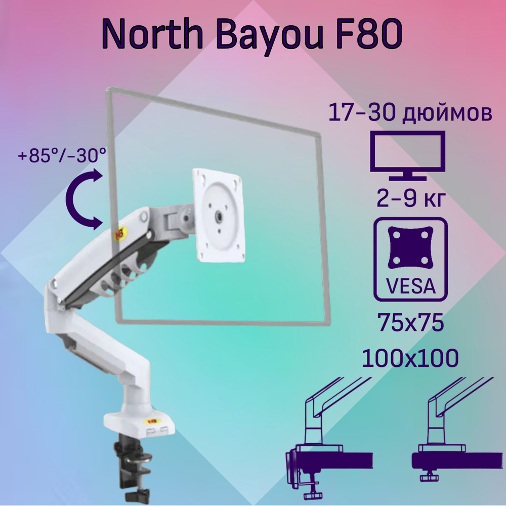 Настольный кронштейн NB North Bayou F80 для монитора 17-30" до 9 кг, белый  #1