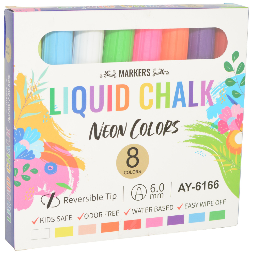 Маркеры меловые 8 цветов Neon Liquid Chalk Markers Жидкий мел, реверсивные наконечники 6 мм для любых #1