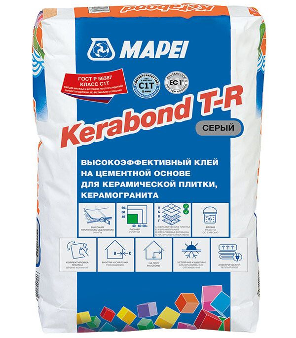 Клей для плитки/ керамогранита/ камня Mapei Kerabond T-R высокопрочный серый класс С1 Т 25 кг  #1