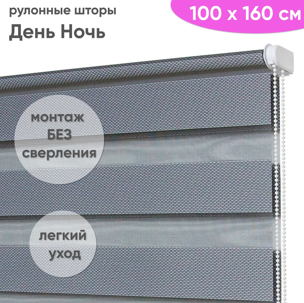 Рулонные шторы день ночь 100 х 160 см Жалюзи на окна Техиро серебро  #1