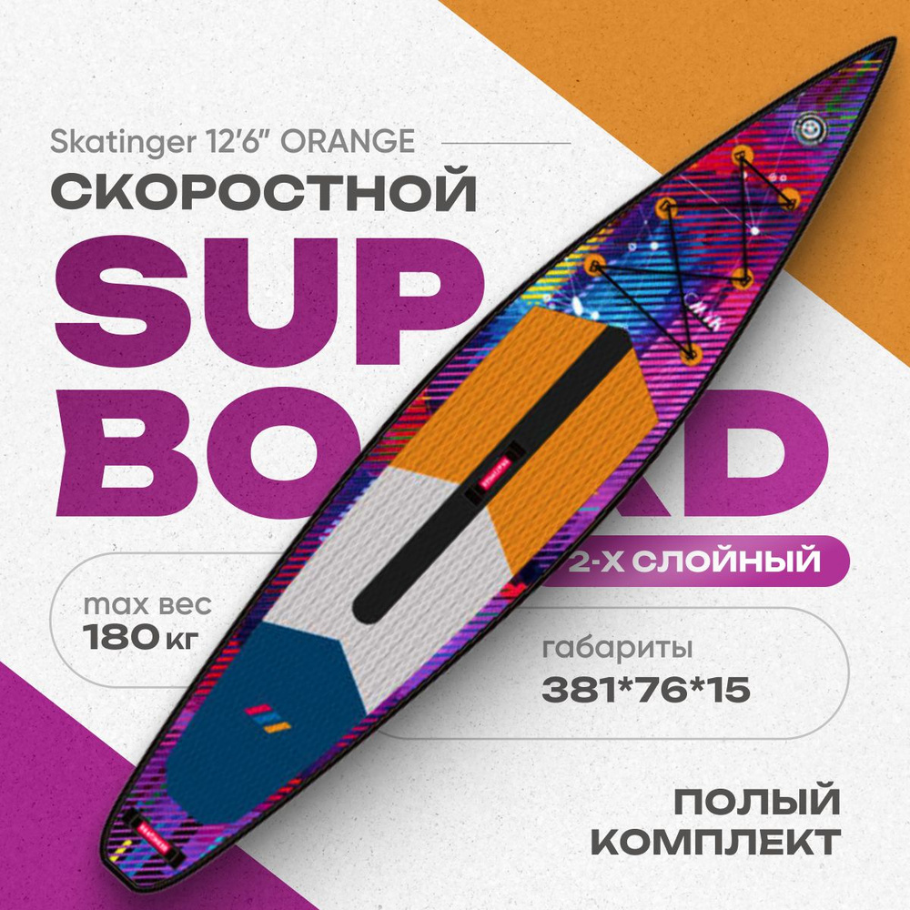 SUP-доска Skatinger 12'6 надувная, двухслойная. Сапборд с полным комплектом, 381x76x15 см  #1