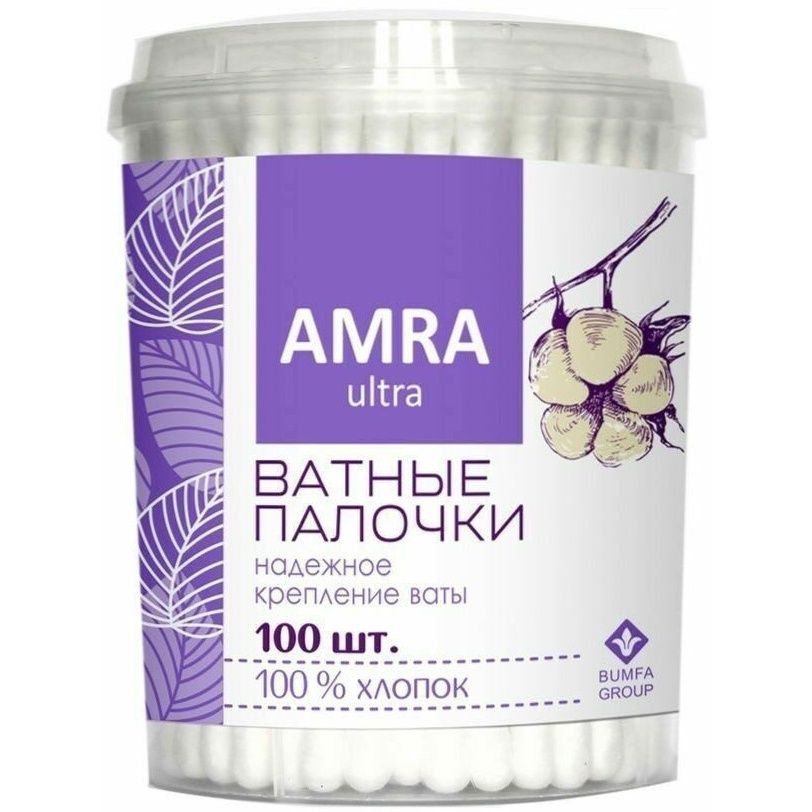 Ватные палочки Amra "Ultra", 100% хлопок, в банке, 100 шт #1